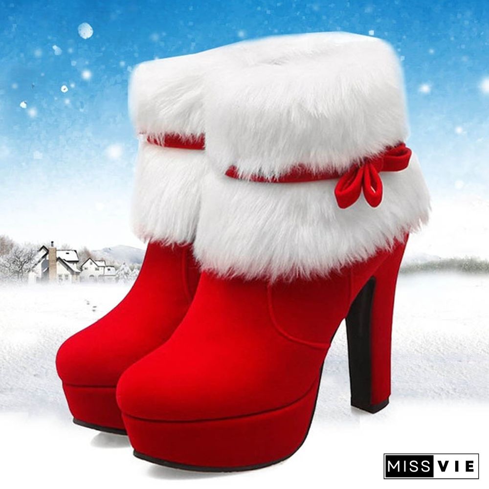 Women Winter Red Black High Heel Ankle Boots Booties For Casual Walking Party Christmas Dress Plus Size 34-43