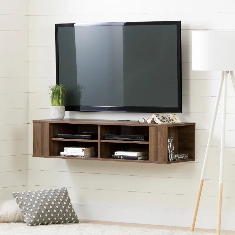 City Life Natural Walnut 48 Inch Wall Mounted Media Console - South Shore