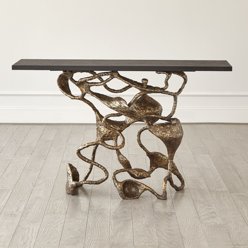 Modern Abstract Sculptural Vines Console Table Bronze Black Marble Organic Shape   Contemporary   Console Tables   by My Swanky Home  Houzz