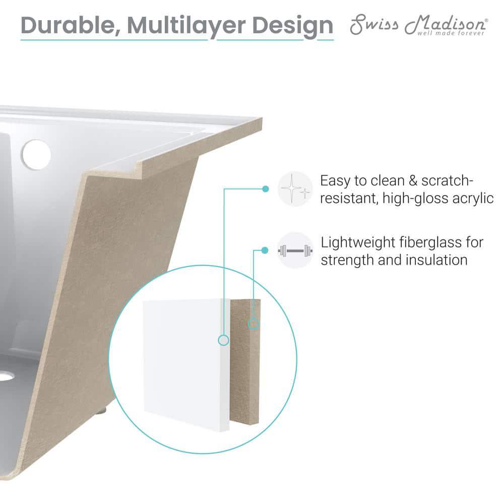 Swiss Madison Voltaire 60 x 30 in Acrylic LeftHand Drain with Integral Tile Flange Rectangular Dropin Bathtub in White