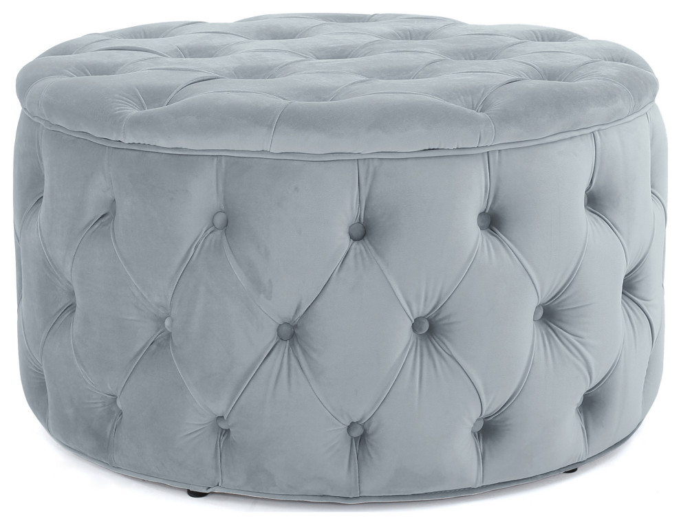 GDF Studio Maelyn Modern Glam Tufted Velvet Round Ottoman   Transitional   Footstools And Ottomans   by GDFStudio  Houzz