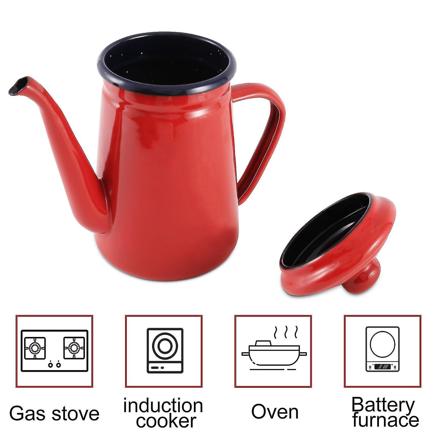 1.1l Enamel Coffee Pot Hand Tea Kettle Induction Cooker Gas Stove Universal Red