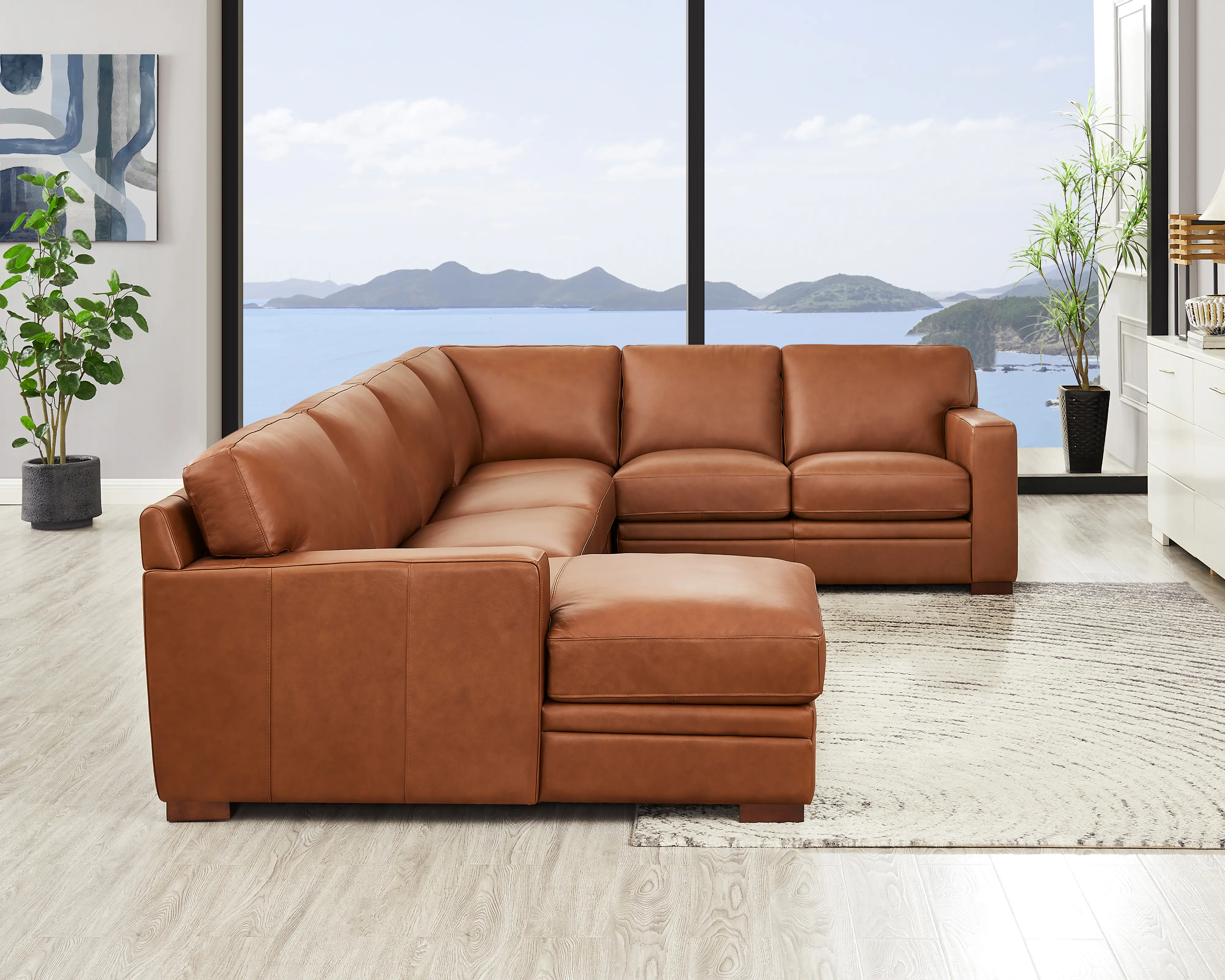 Chatsworth Brown Leather 4 Piece Sectional with Left-Facing Chaise