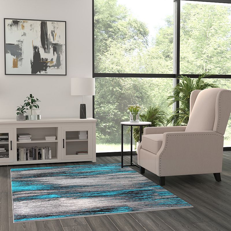 Masada Rugs Masada Rugs Trendz Collection 5'x7' Modern Contemporary Area Rug in Turquoise， Gray and Black - Design Trz863