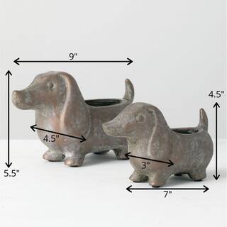 SULLIVANS 5.5quot and 4.5quot Brown Ceramic Dachshund Planter (Set of 2) CM2886