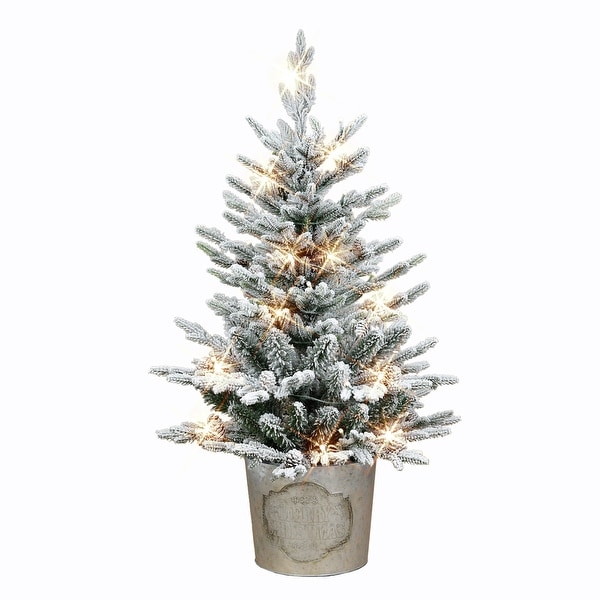 Puleo International 3 ft. PreLit Potted Flocked Tree