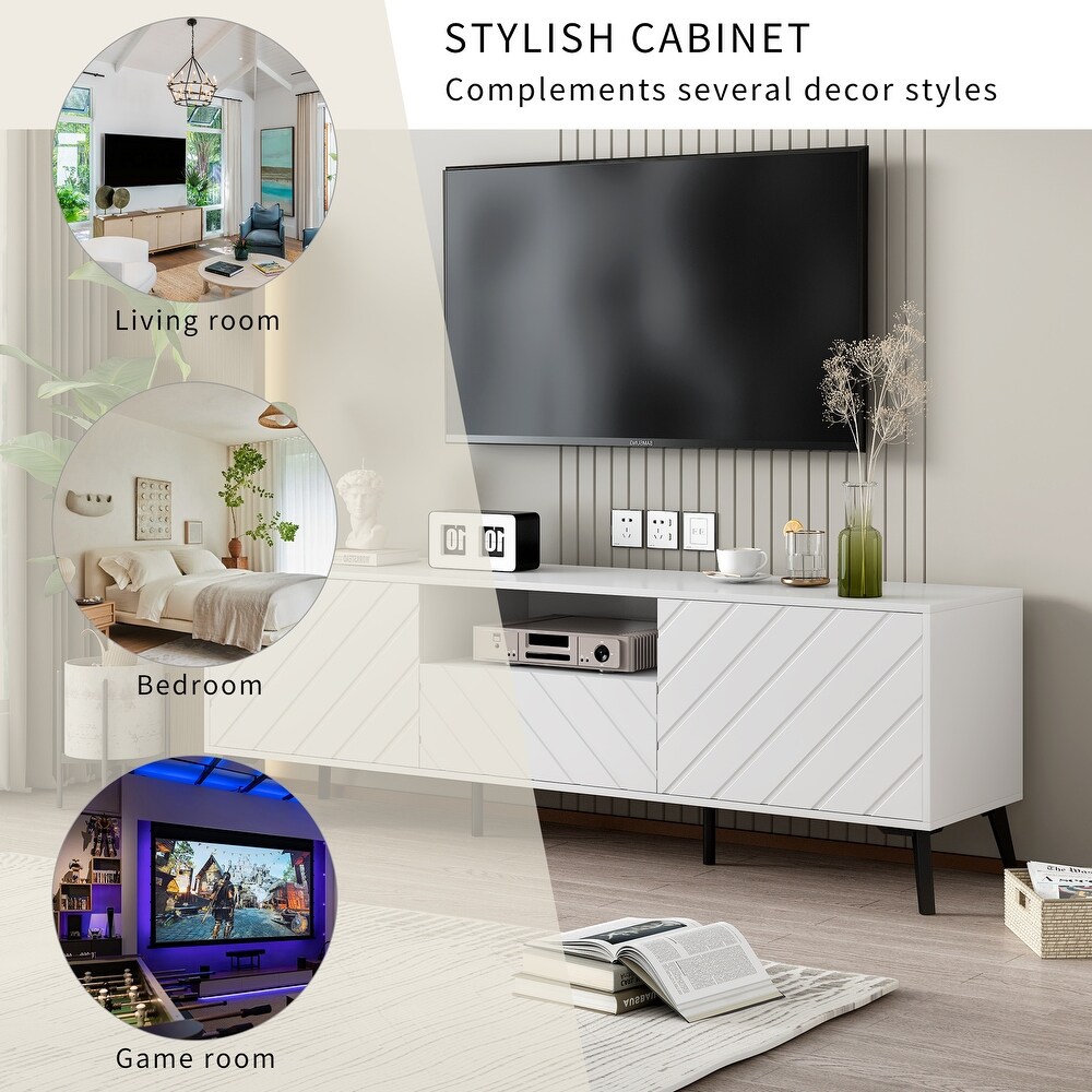 White Modern TV Stand Living Room Media Cabinets for TV Up to 70\