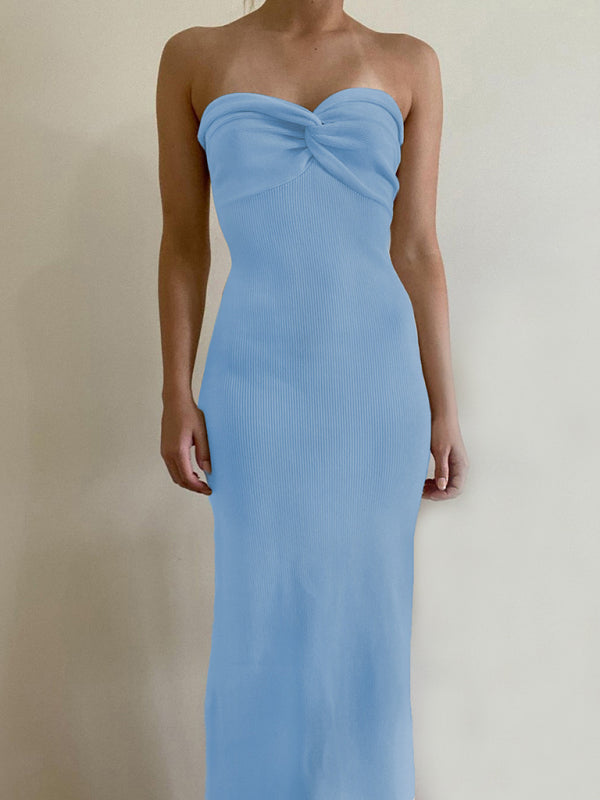 New style knitted cross strapless fashionable and sexy woolen dress