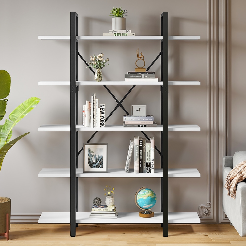 Roul Wood 5 Tier Bookshelf Freestanding 5 Shelf Bookcases Open Display Storage