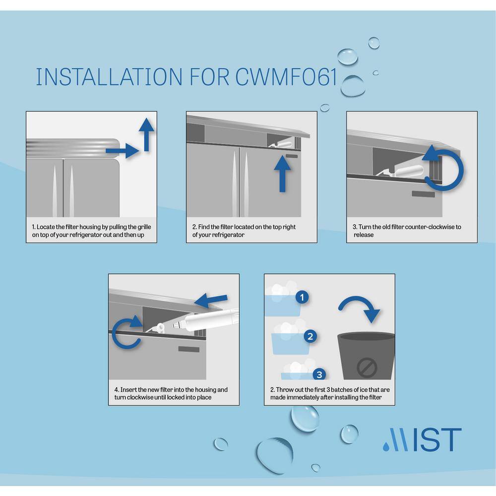 Mist Replacement Refrigerator Water Filter for Sub Zero 4204490 4290510 F-1000 F-2000 (2-Pack) Sub Zero Water Filter CWMF261