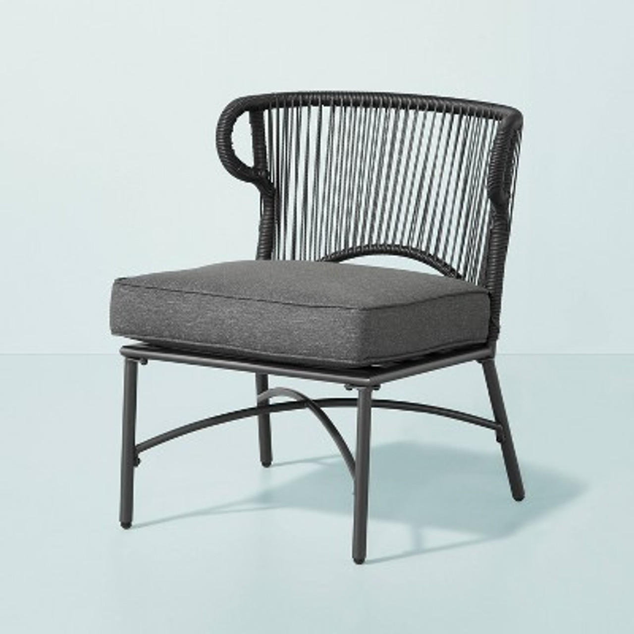 Wicker Weave Outdoor Cushioned Accent Chair - Dark Gray - Hearth and Hand™ with Magnolia