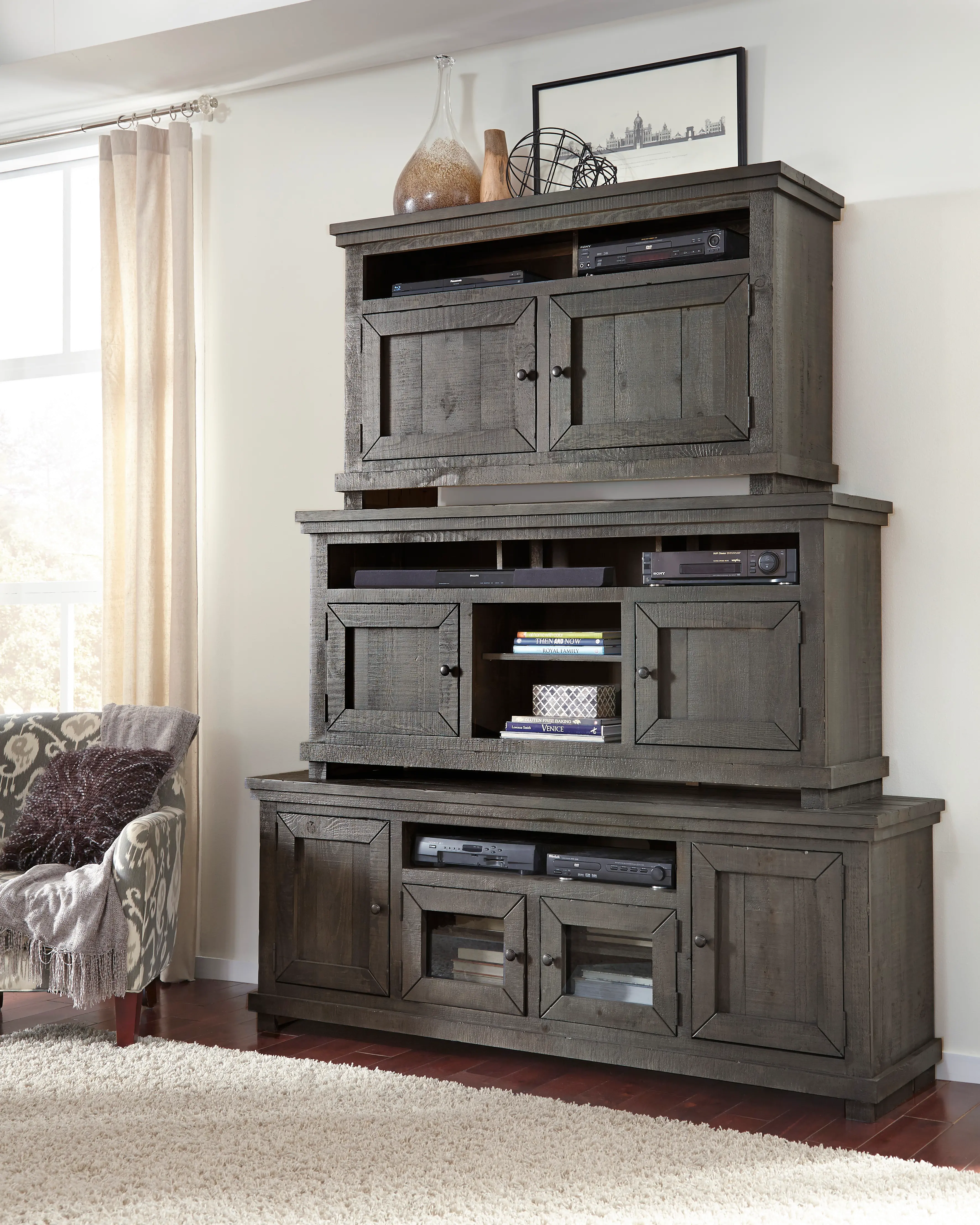 Willow Distressed Dark Gray 74 TV Stand