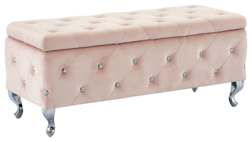 Velvet Storage Ottoman   Traditional   Footstools And Ottomans   by WHI  Houzz