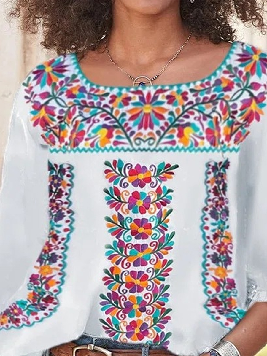 Ethnic Cotton Print Short Sleeve Shirt