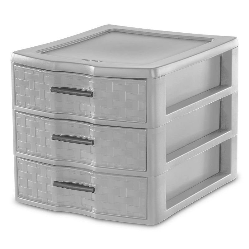 Sterilite Medium Weave 3 Drawer Storage Unit Versatile Organizer， Grey (4 Pack)