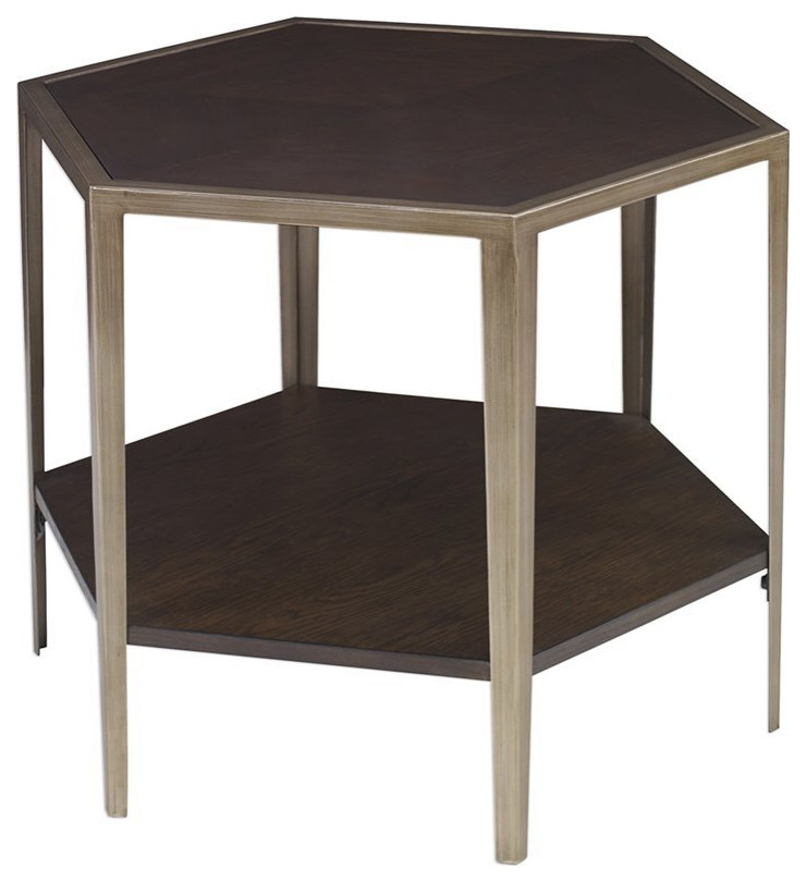 Bowery Hill Contemporary Geometric Accent End Table in Walnut   Transitional   Side Tables And End Tables   by Homesquare  Houzz