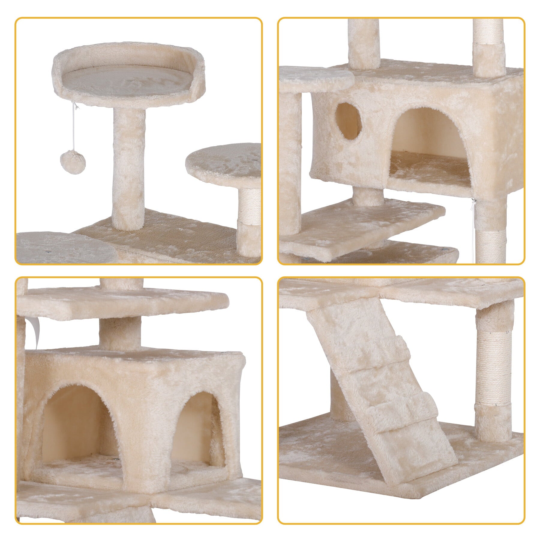 ZENSTYLE 55-in Cat Tree and Condo Scratching Post Tower， Beige