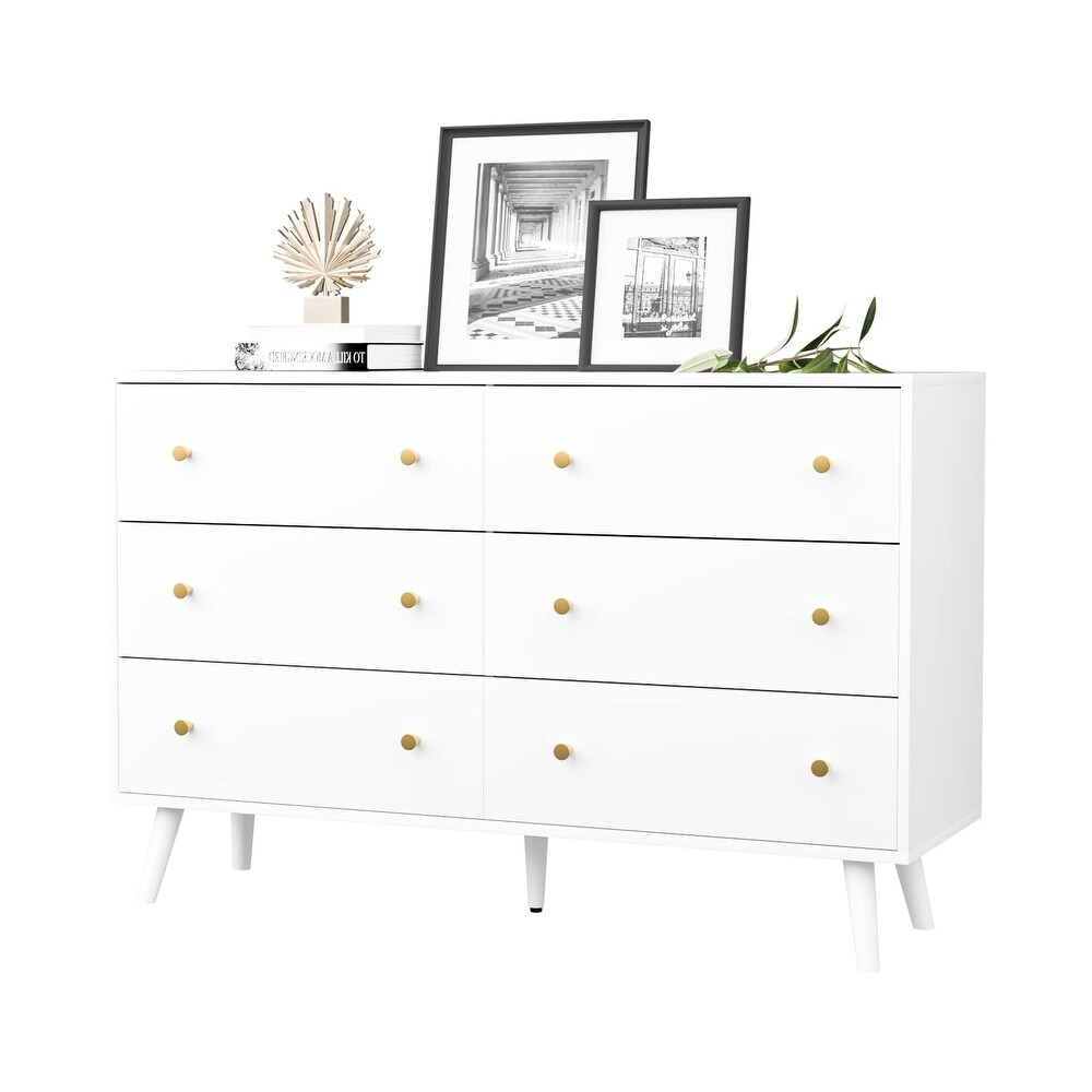 Dresser for Bedroom  Modern White Dresser with 6 Drawers  Wide Chest of Drawers with Gold Handles