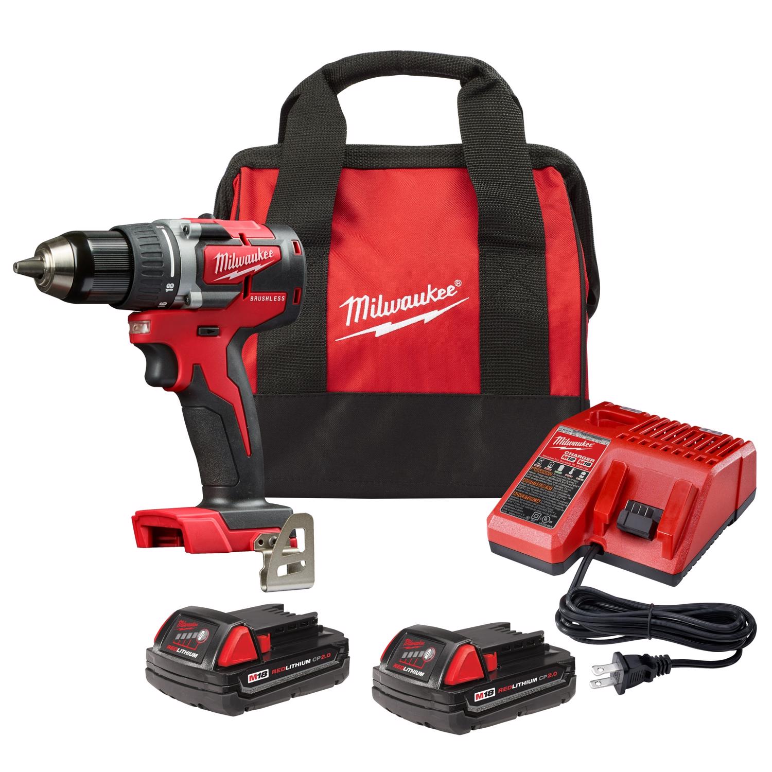 MW M18 18 V 1/2 in. Brushless Cordless Compact Drill Kit (Battery \u0026 Charger)