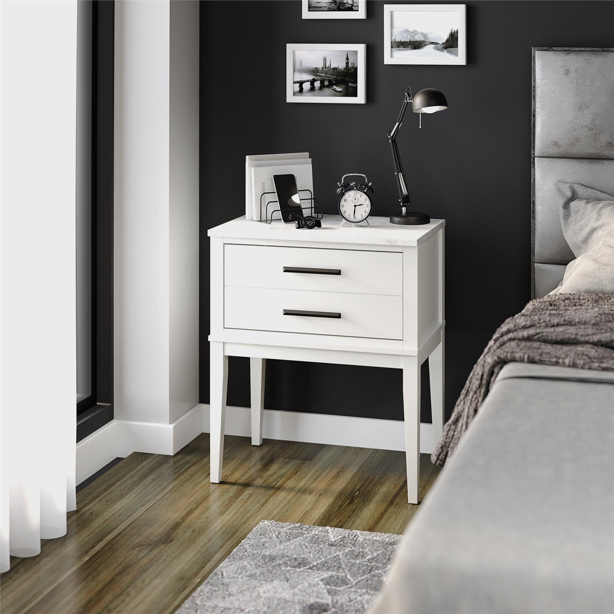 Ameriwood Home Amberleigh Nightstand, White w/ White Marble Top