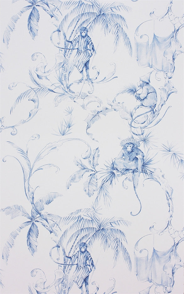 Sample Barbary Toile Wallpaper in Blue