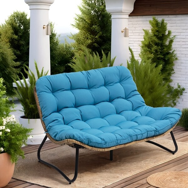 Pellebant Double Papasan Chair Loveseat with Beige Cushion For Indoor and Outdoor Use