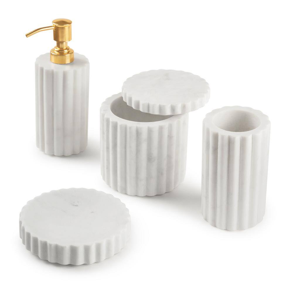 GAURI KOHLI Roksana 4 Pieces White Marble Bath Accessories Set GK51102