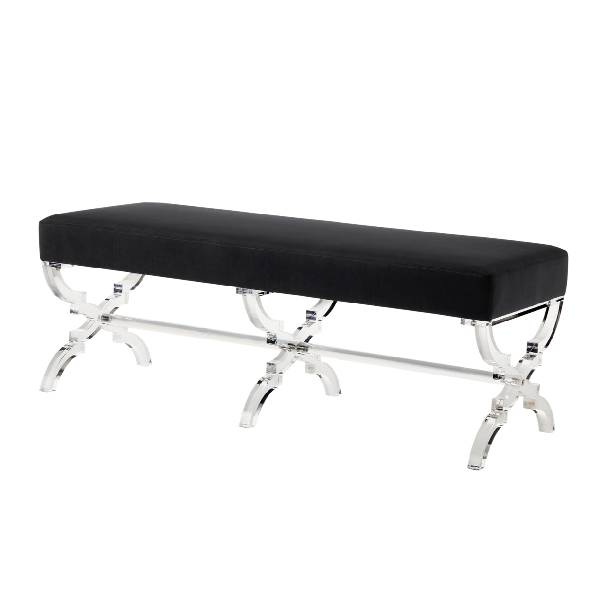 Laris Velvet Upholstered Bench-Modern Acrylic X-Leg-Living Room, Entryway, Bedroom-Inspired Home