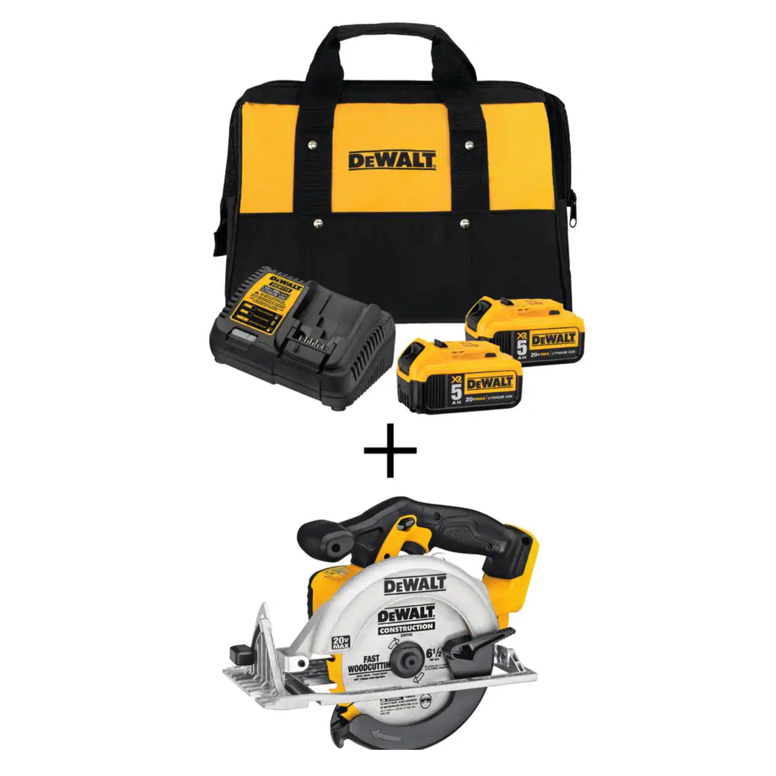 Dewalt 20-Volt Max Cordless 6-1/2 in. Circular Saw with (2) 20-Volt Batteries 5.0Ah and Charger (DCB2052CKW391B)