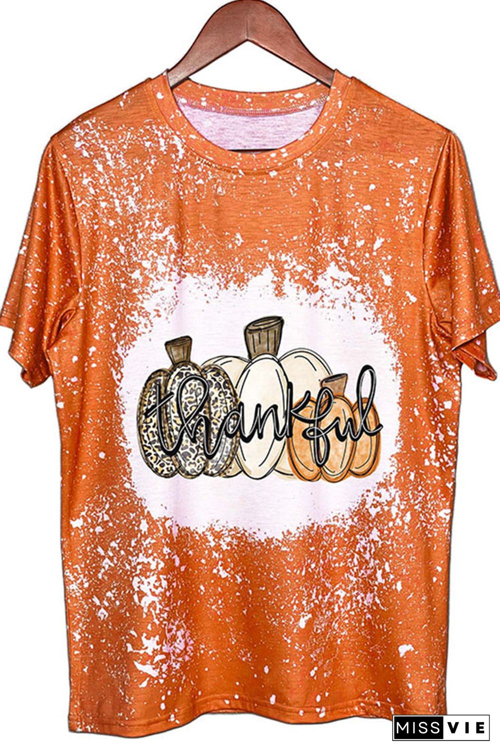 Thanksgiving,Thankful Pumpkin Bleached Graphic Tee Wholesale