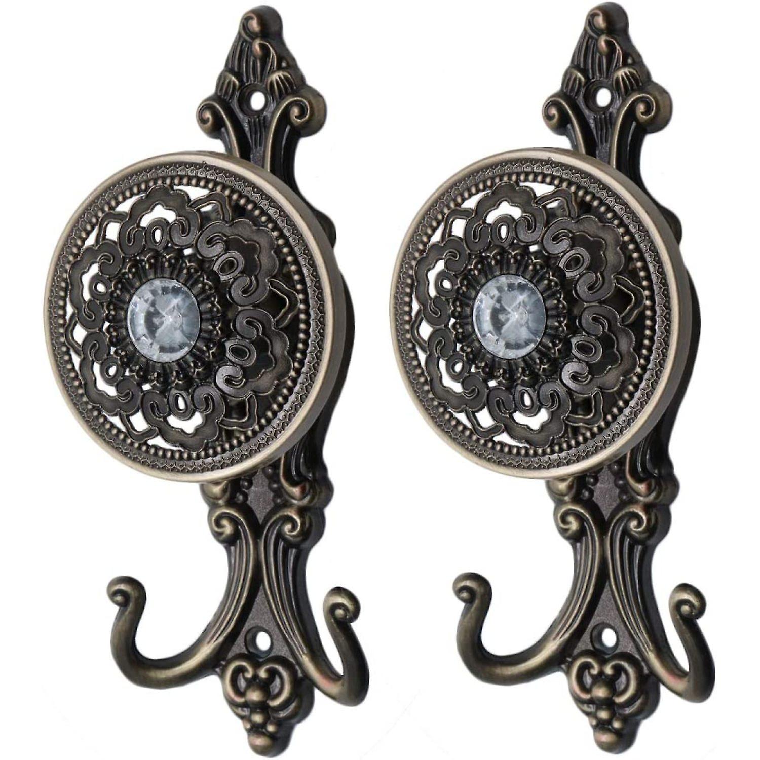 Metal Carved Curtain Holdbacks Elegant Vintage Designed Drapery Tiebacks Wall Mounted Hooks (bronze Tone， Pack Of 2 Pcs)