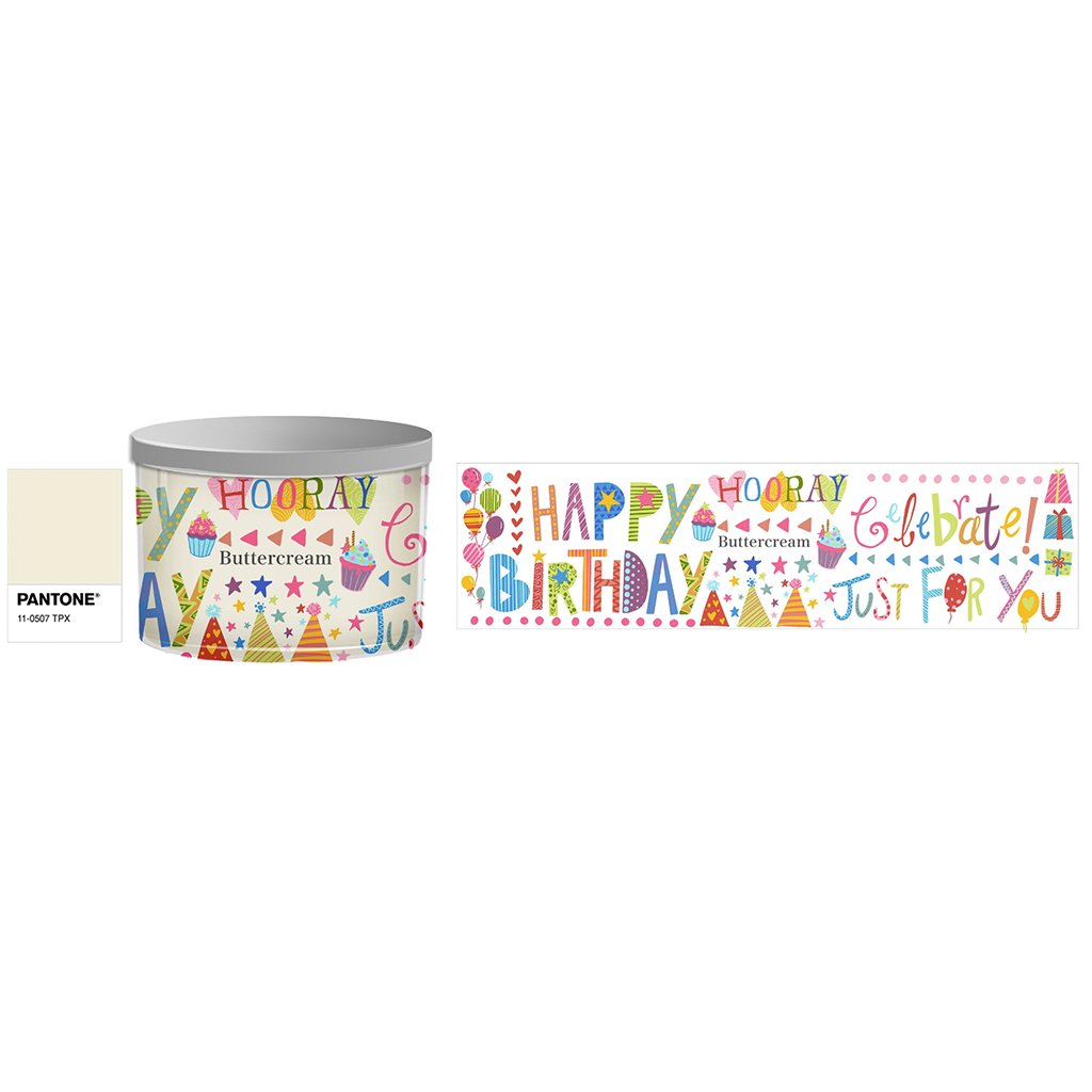 14oz Happy Birthday Printed Glass Candle - At Home by Mirabeau