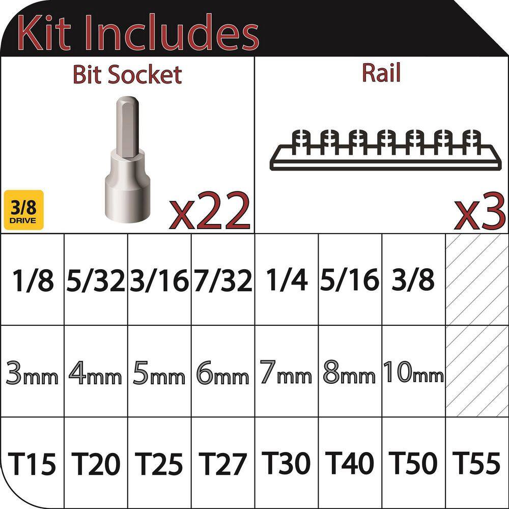 Husky 38 in. Drive SAEMetric HexTorx Bit Socket Set (22-Piece) H3DCHEXTORX22PC