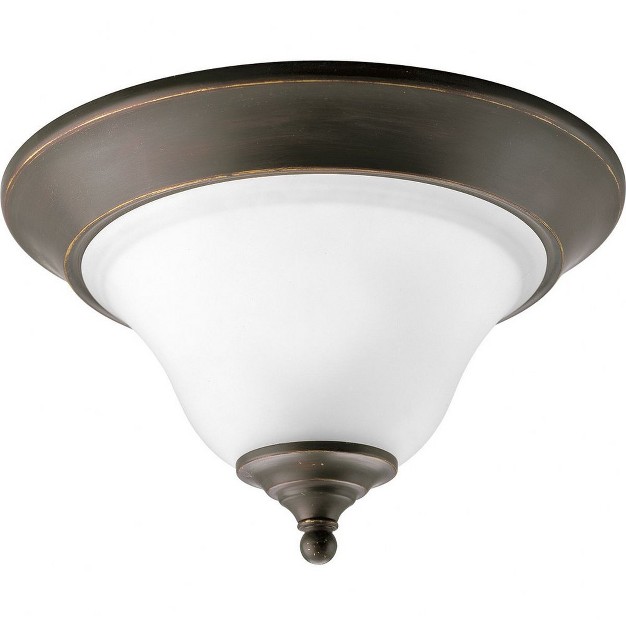 Progress Lighting Trinity 1 light Flush Mount Ceiling Fixture Antique Bronze Etched Glass Shade