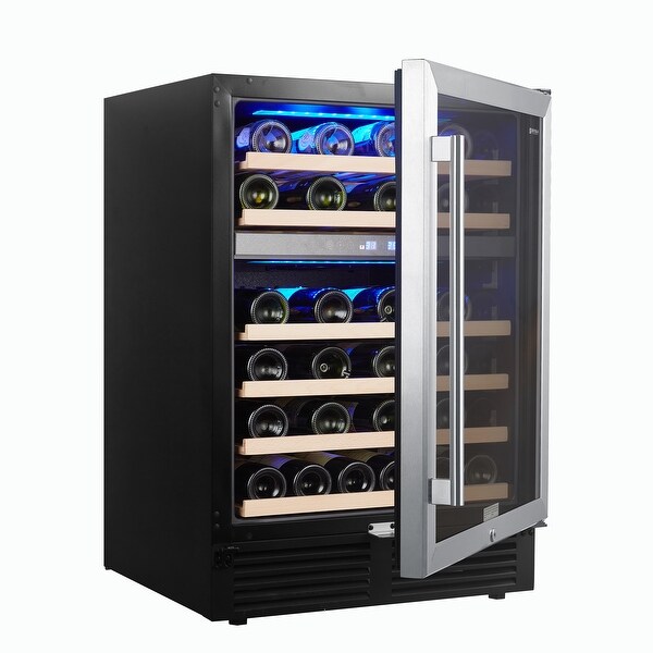 24 inch Wine Cooler Cabinet Beverage Fridge， 46 Bottles Small Wine Cellar Soda Beer Counter Top Bar with Quiet Glass Door