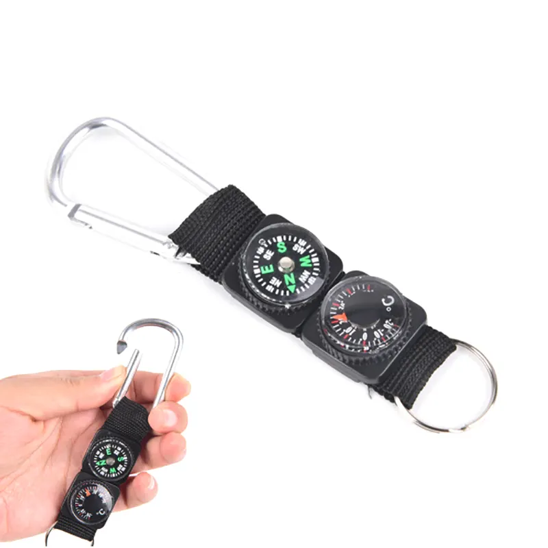 Keychain Carabiner Compass with Thermometer Portable Acrylic Waterproof Durable Compass Car Poor Outdoor Signal