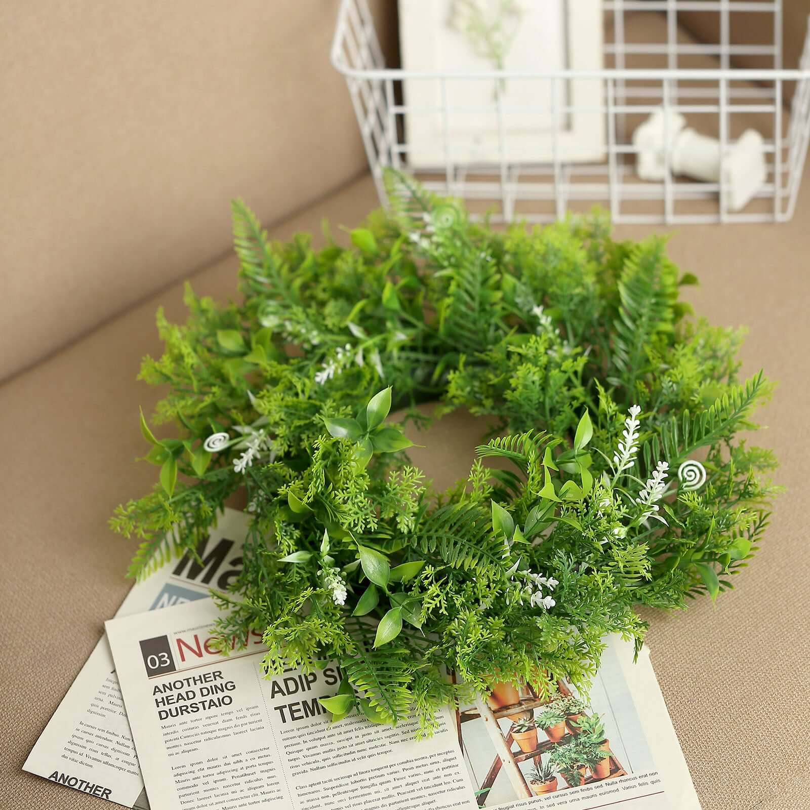 2 Pack Green Artificial Fern Leaf Mix Pillar Candle Ring Wreaths 4