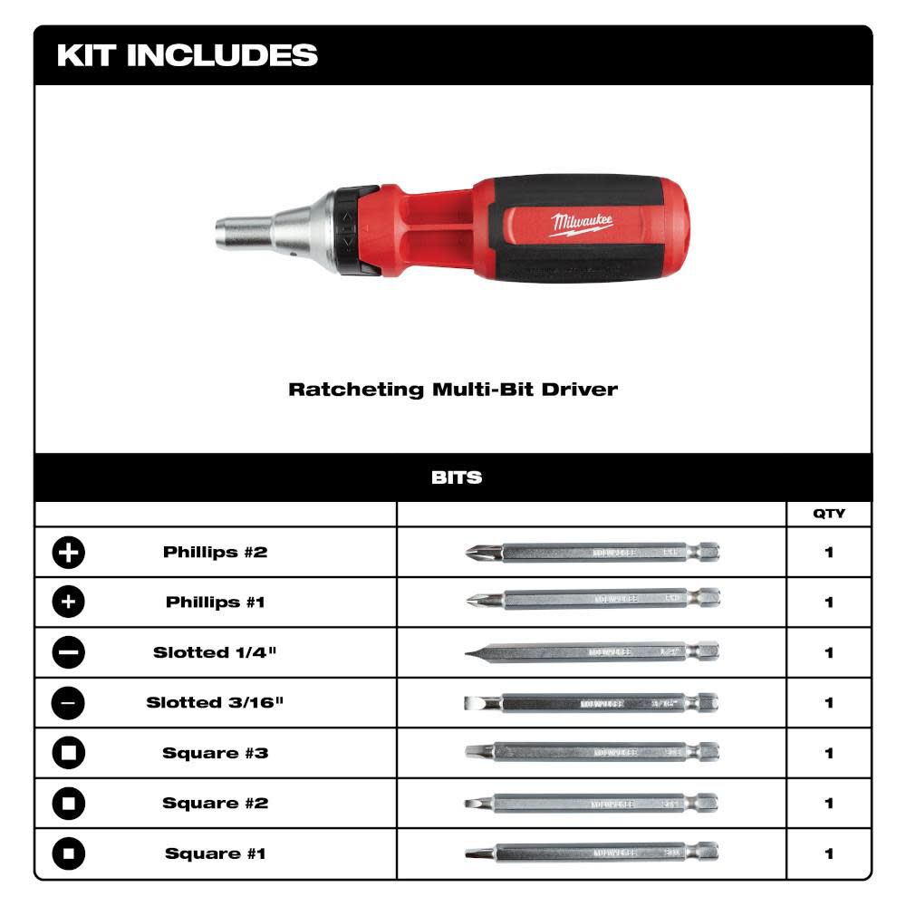 MW 9-in-1 Square Drive Ratcheting Multi-Bit Driver 48-22-2322 from MW