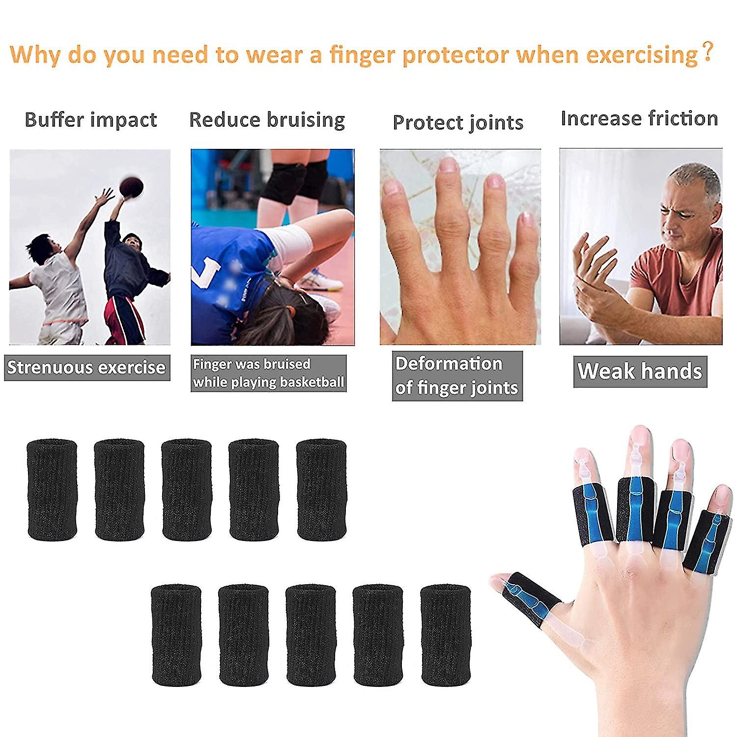 10 Finger Sleeves， Thumb Splint Support Elastic Finger Support Pain Relief Compression Protector