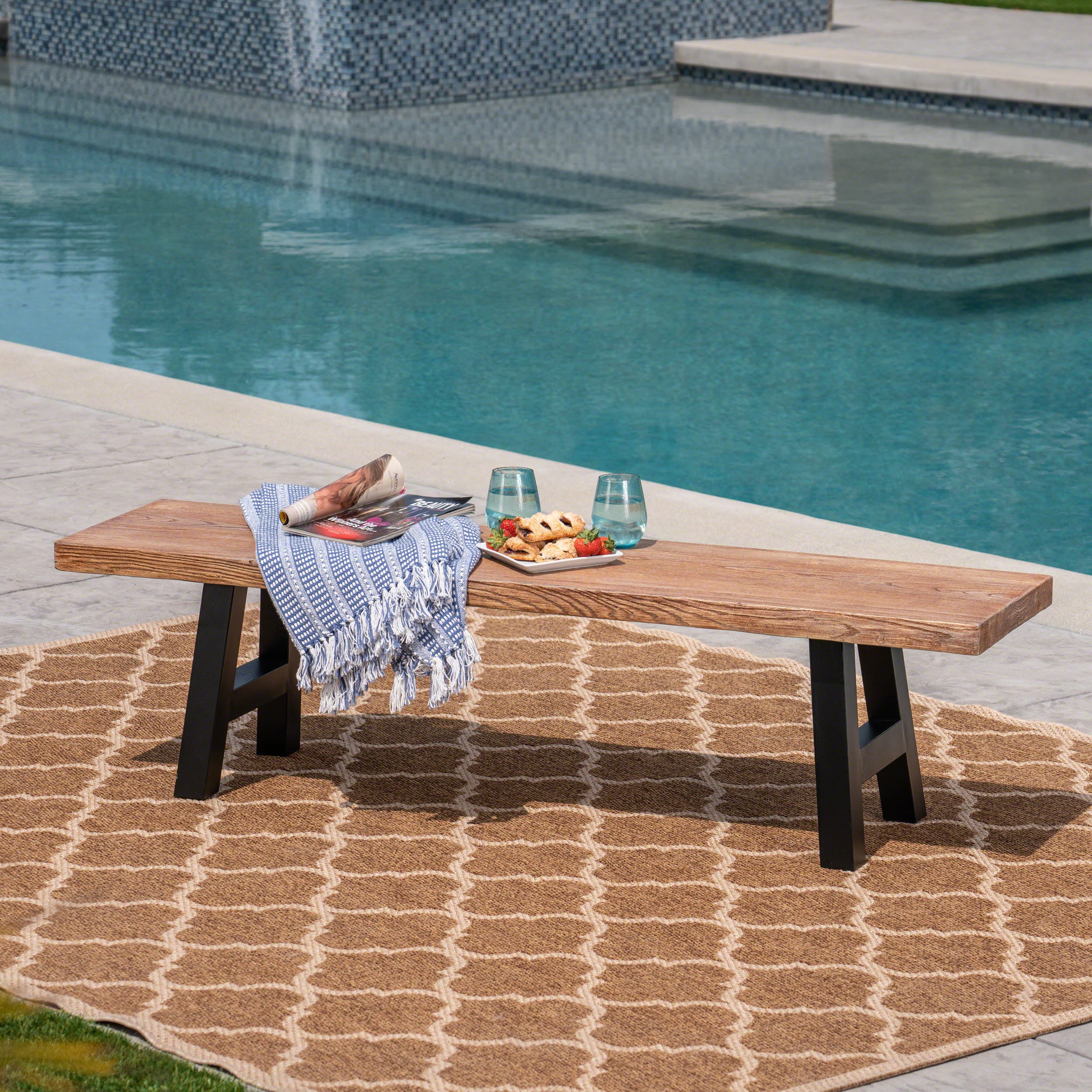 Edward Outdoor Light Weight Concrete Dining Bench