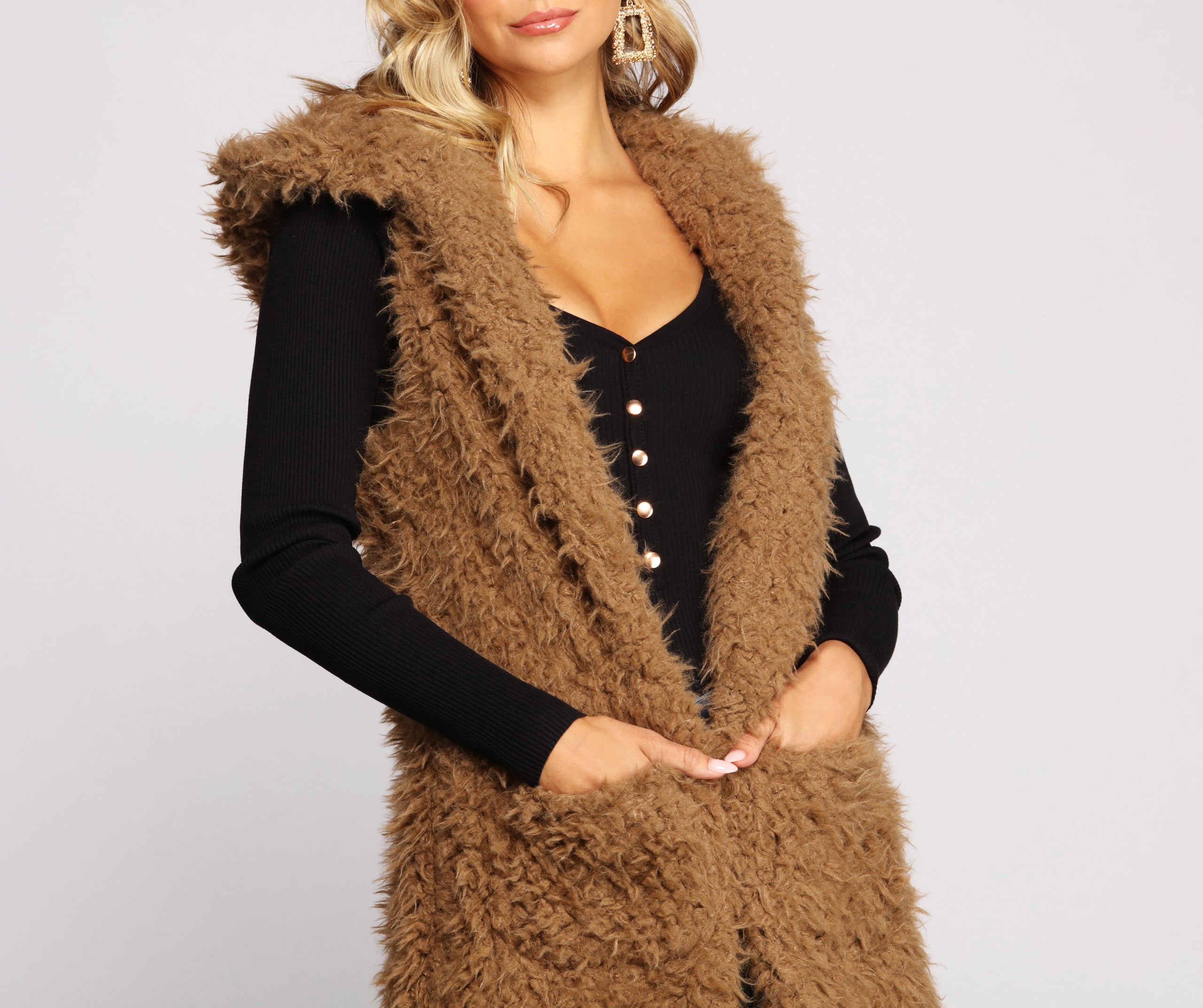 Major Diva Faux Fur Long-Line Hooded Vest