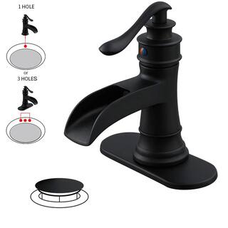 BWE Waterfall Single Hole Single-Handle Low-Arc Bathroom Faucet With Pop-up Drain Assembly In Matte Black A-96556-Black