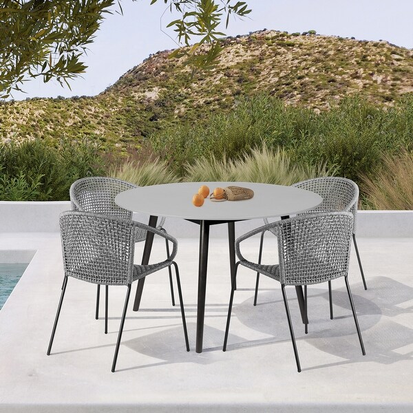 Sydney Modern Round Concrete and Wood Indoor Outdoor Dining Table