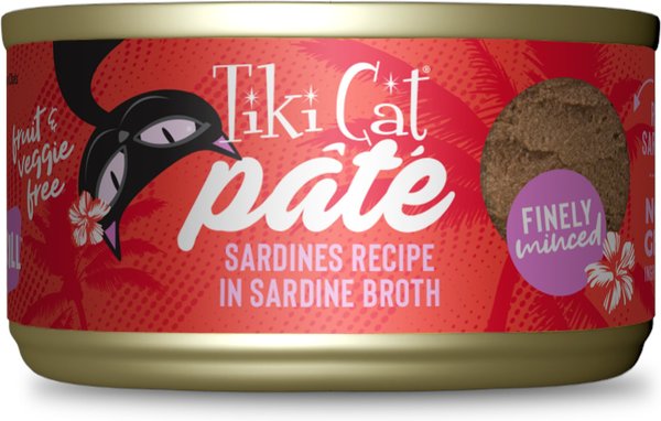 Tiki Cat Pate Sardines Recipe in Sardine Broth Wet Cat Food， 2.8-oz， case of 12