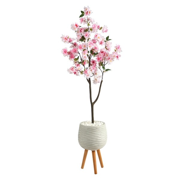 63 Cherry Blossom Artificial Tree in White Planter with Stand