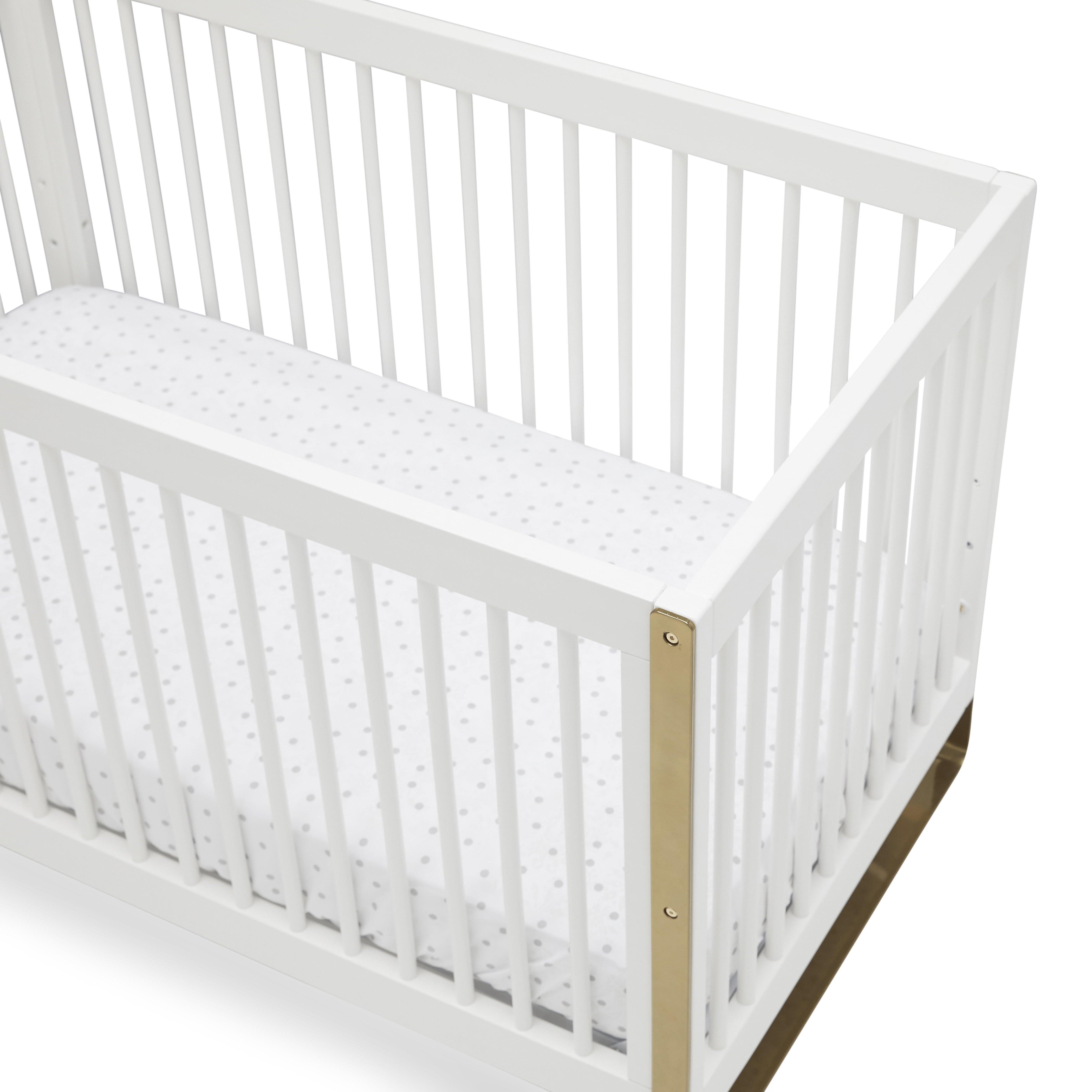 MoDRN Glam 3-In-1 Convertible Crib, Bianca White with Satin Brass