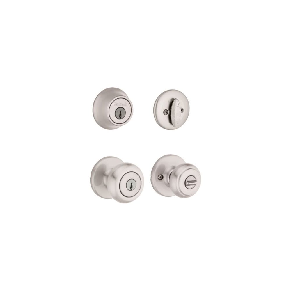 Brushed Nickel Cove Door Knob and Single Cylinder Deadbolt Set ;