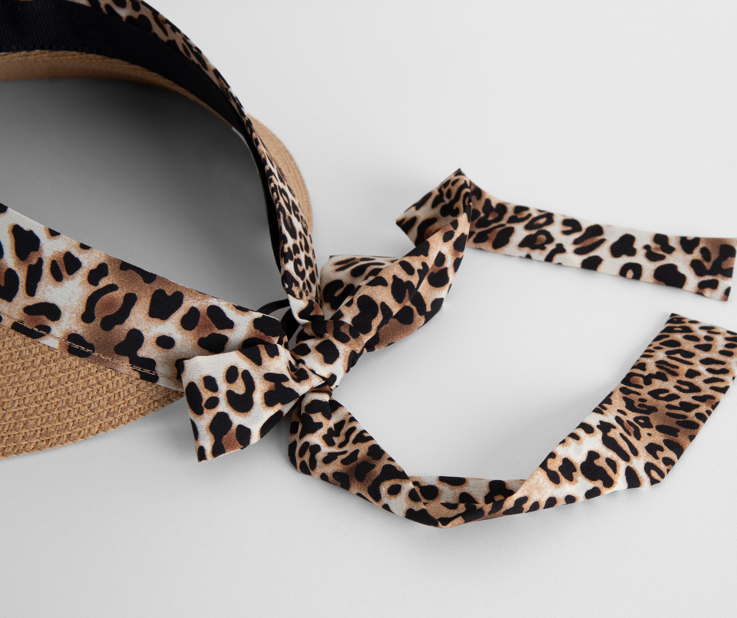 Fun In The Sun Leopard Ribbon Straw Visor