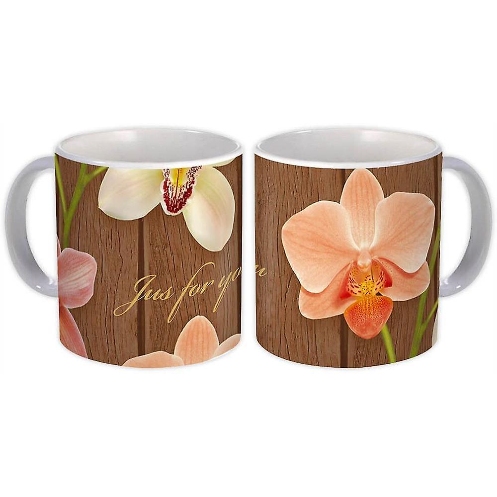 Gift Mug: Multicolored Orchids Wood