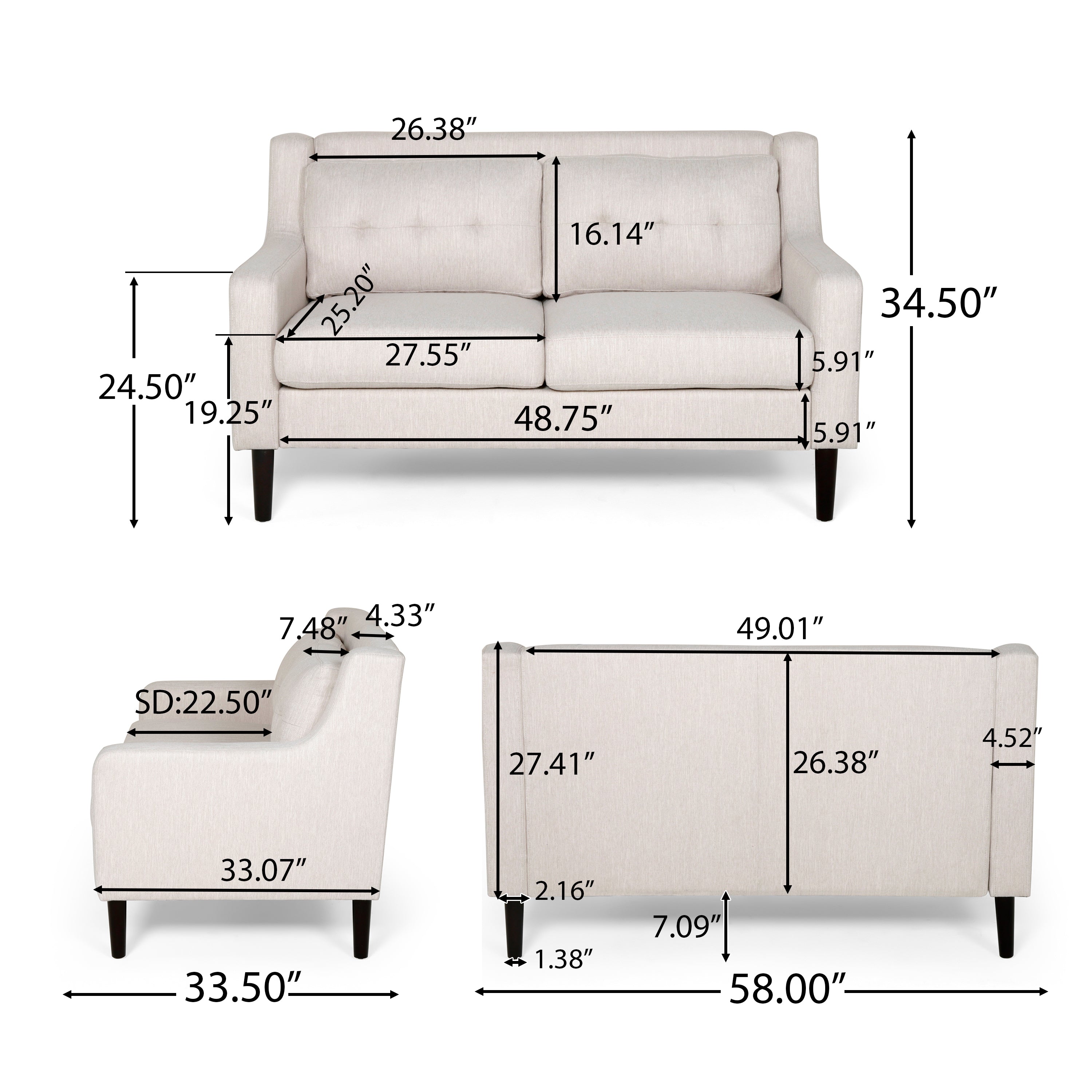 Anaysha Contemporary Fabric Loveseat